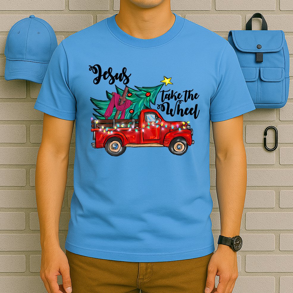 Jesus Take The Wheel Red Truck Christmas Tree Christian Xmas Gift T-Shirt