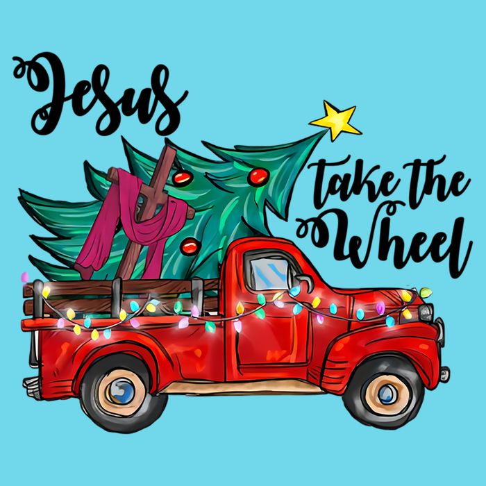 Jesus Take The Wheel Red Truck Christmas Tree Christian Xmas Gift T-Shirt