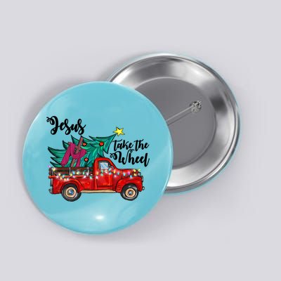 Jesus Take The Wheel Red Truck Christmas Tree Christian Xmas Gift Button