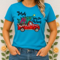 Jesus Take The Wheel Red Truck Christmas Tree Christian Xmas Gift Womens T-Shirt