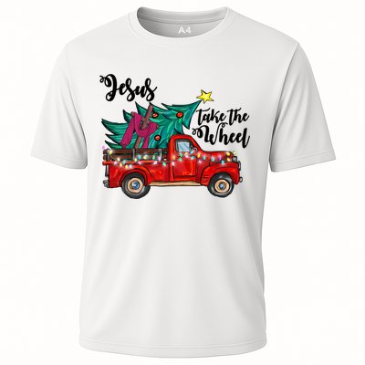 Jesus Take The Wheel Red Truck Christmas Tree Christian Xmas Gift Cooling Performance Crew T-Shirt