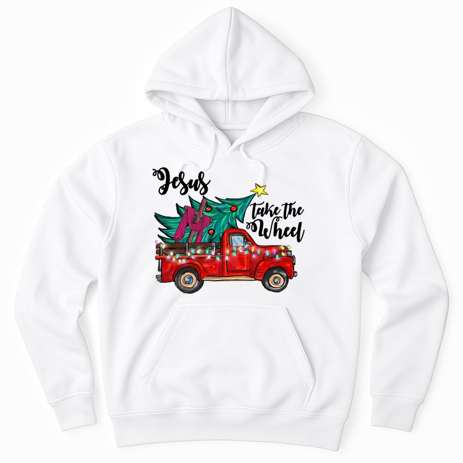 Jesus Take The Wheel Red Truck Christmas Tree Christian Xmas Gift Hoodie