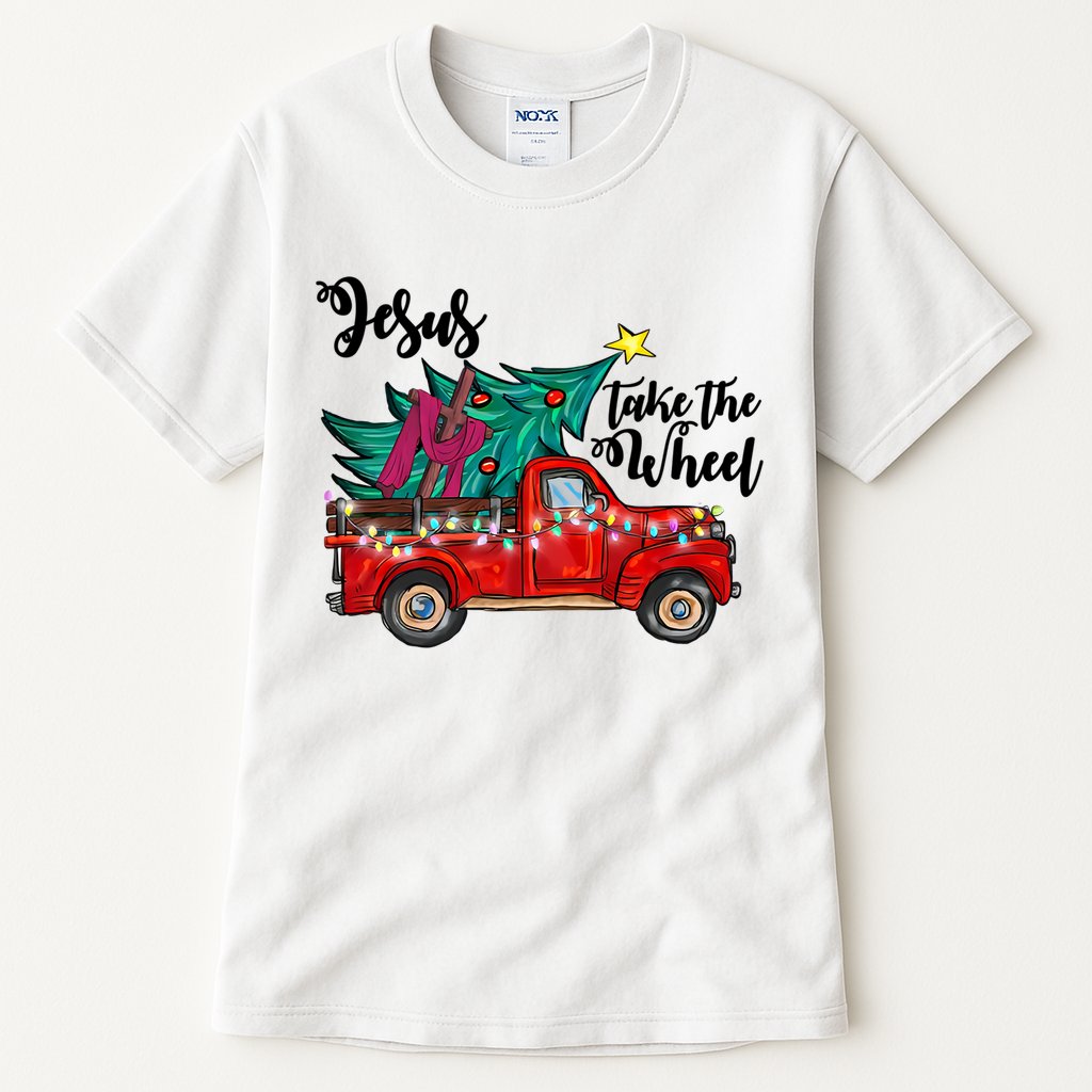 Jesus Take The Wheel Red Truck Christmas Tree Christian Xmas Gift Tall T-Shirt