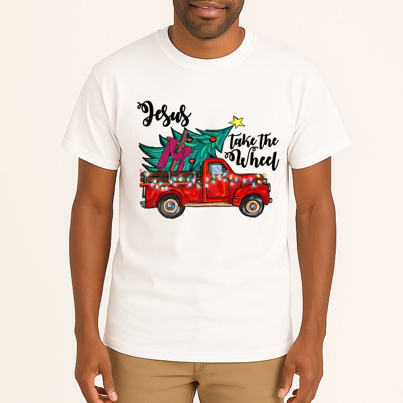 Jesus Take The Wheel Red Truck Christmas Tree Christian Xmas Gift Tall T-Shirt