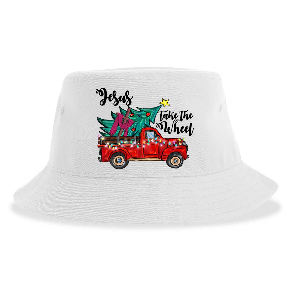 Jesus Take The Wheel Red Truck Christmas Tree Christian Xmas Gift Sustainable Bucket Hat