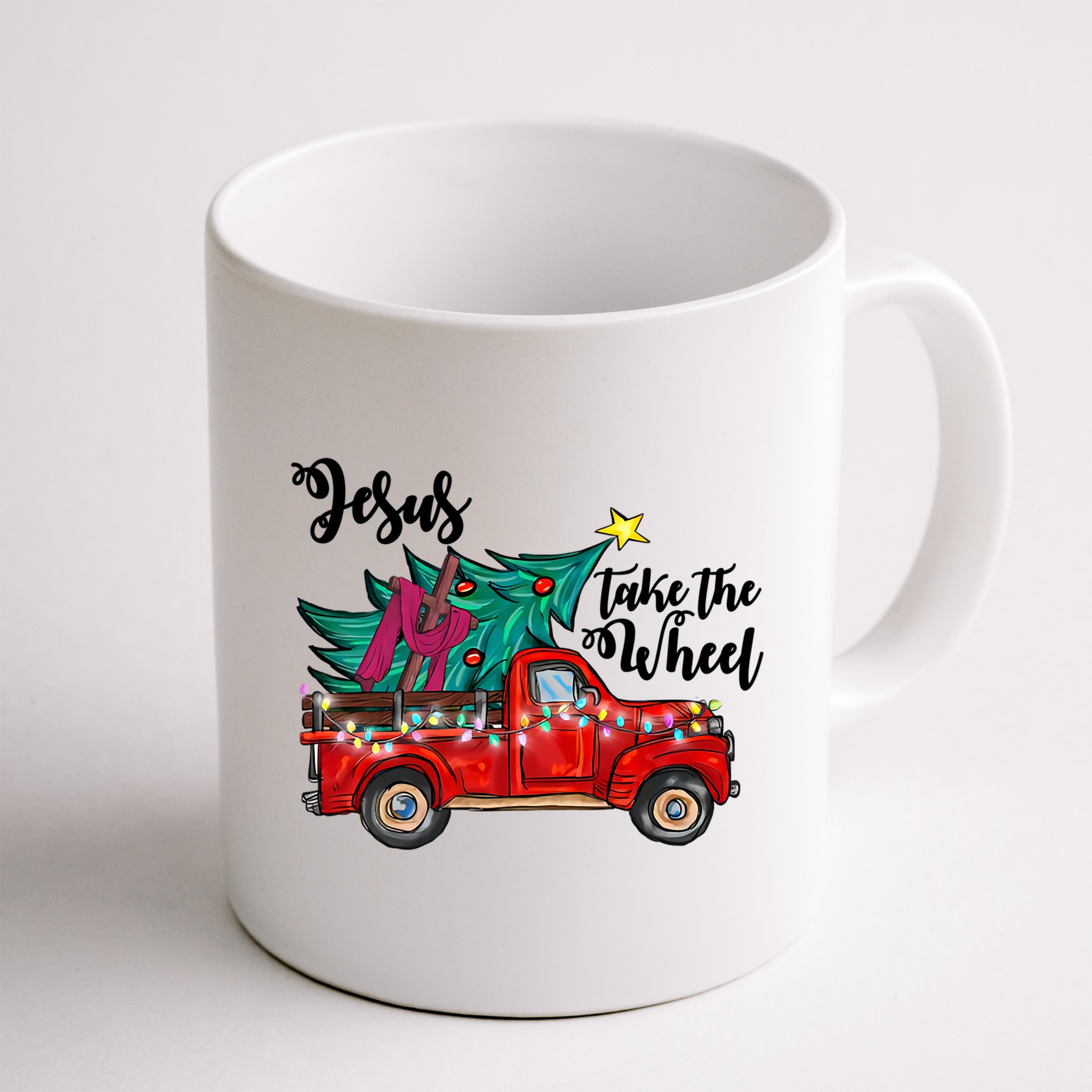 Jesus Take The Wheel Red Truck Christmas Tree Christian Xmas Gift Mug