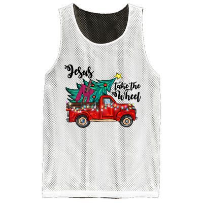 Jesus Take The Wheel Red Truck Christmas Tree Christian Xmas Gift Mesh Reversible Basketball Jersey Tank