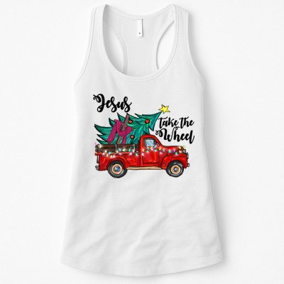 Jesus Take The Wheel Red Truck Christmas Tree Christian Xmas Gift Womens Tank Top