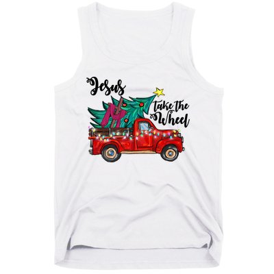 Jesus Take The Wheel Red Truck Christmas Tree Christian Xmas Gift Tank Top