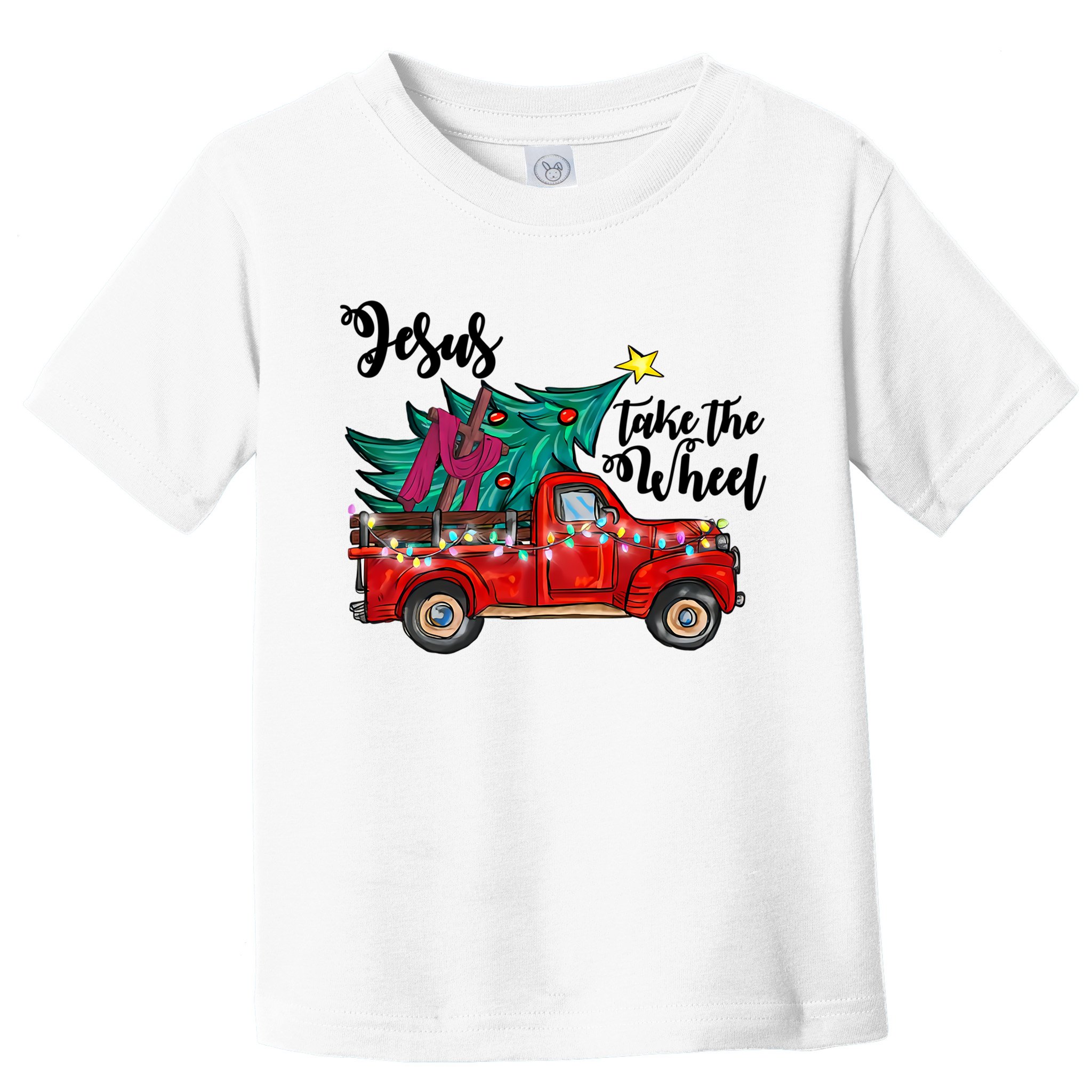Jesus Take The Wheel Red Truck Christmas Tree Christian Xmas Gift Toddler T-Shirt