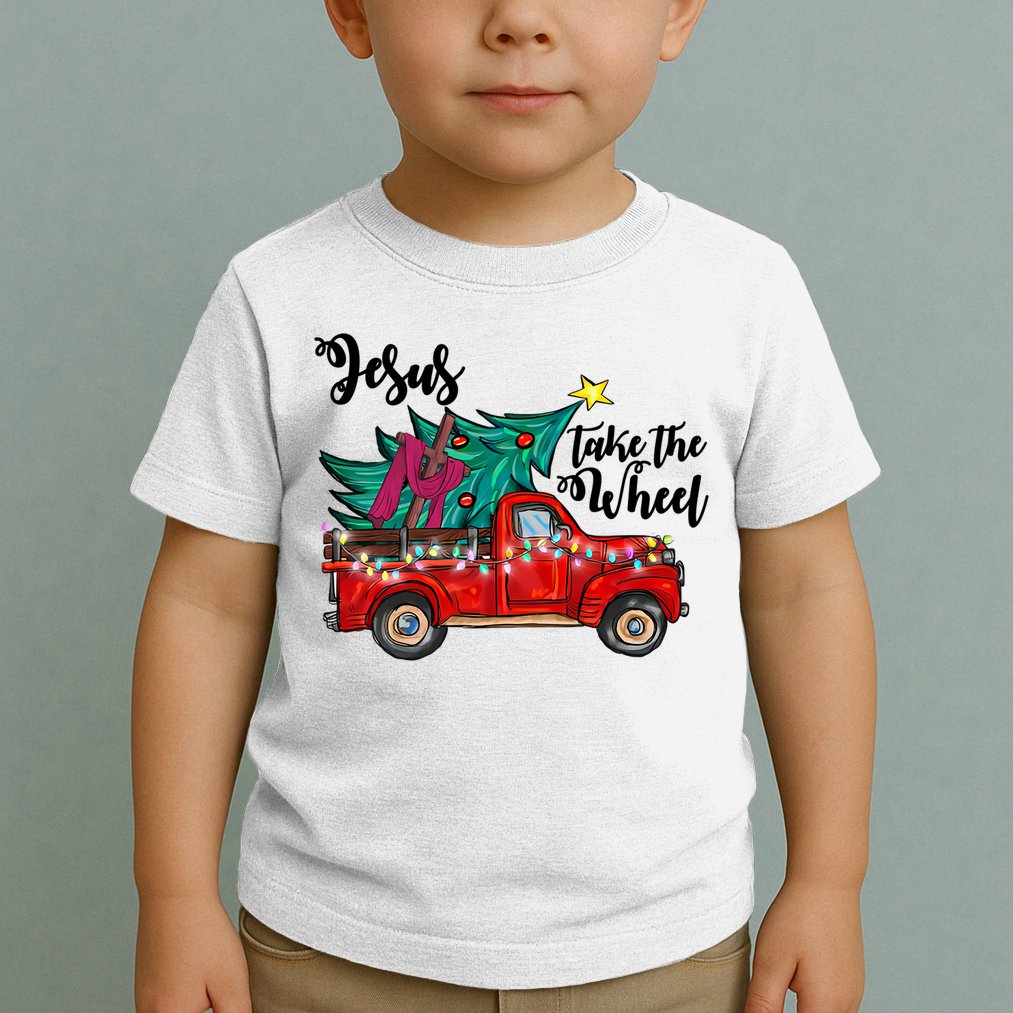 Jesus Take The Wheel Red Truck Christmas Tree Christian Xmas Gift Toddler T-Shirt