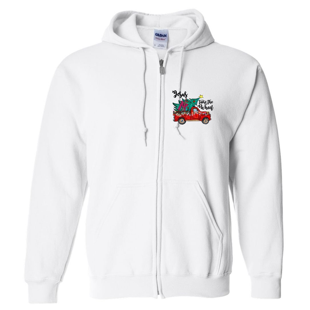 Jesus Take The Wheel Red Truck Christmas Tree Christian Xmas Gift Full Zip Hoodie