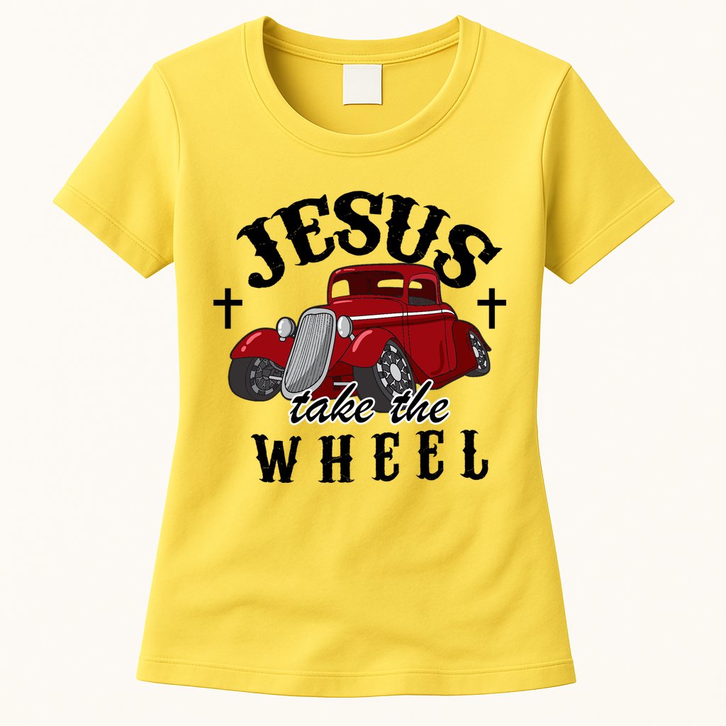 Jesus Take The Wheel Vintage Car Womens T-Shirt