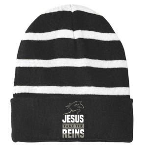 Jesus Take This Reins Striped Beanie with Solid Band