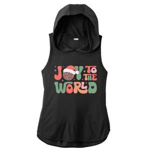 Joy To The World Festive Holiday Graphic Ladies PosiCharge Tri-Blend Wicking Draft Hoodie Tank