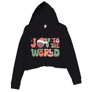 Joy To The World Festive Holiday Graphic Crop Fleece Hoodie