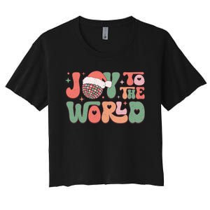 Joy To The World Festive Holiday Graphic Women's Crop Top Tee