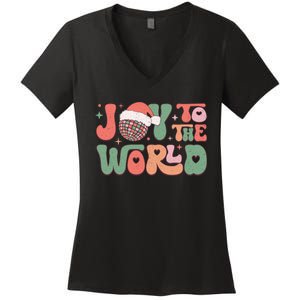 Joy To The World Festive Holiday Graphic Women's V-Neck T-Shirt