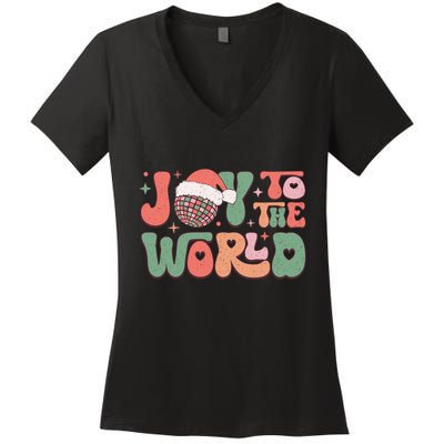 Joy To The World Festive Holiday Graphic Women's V-Neck T-Shirt