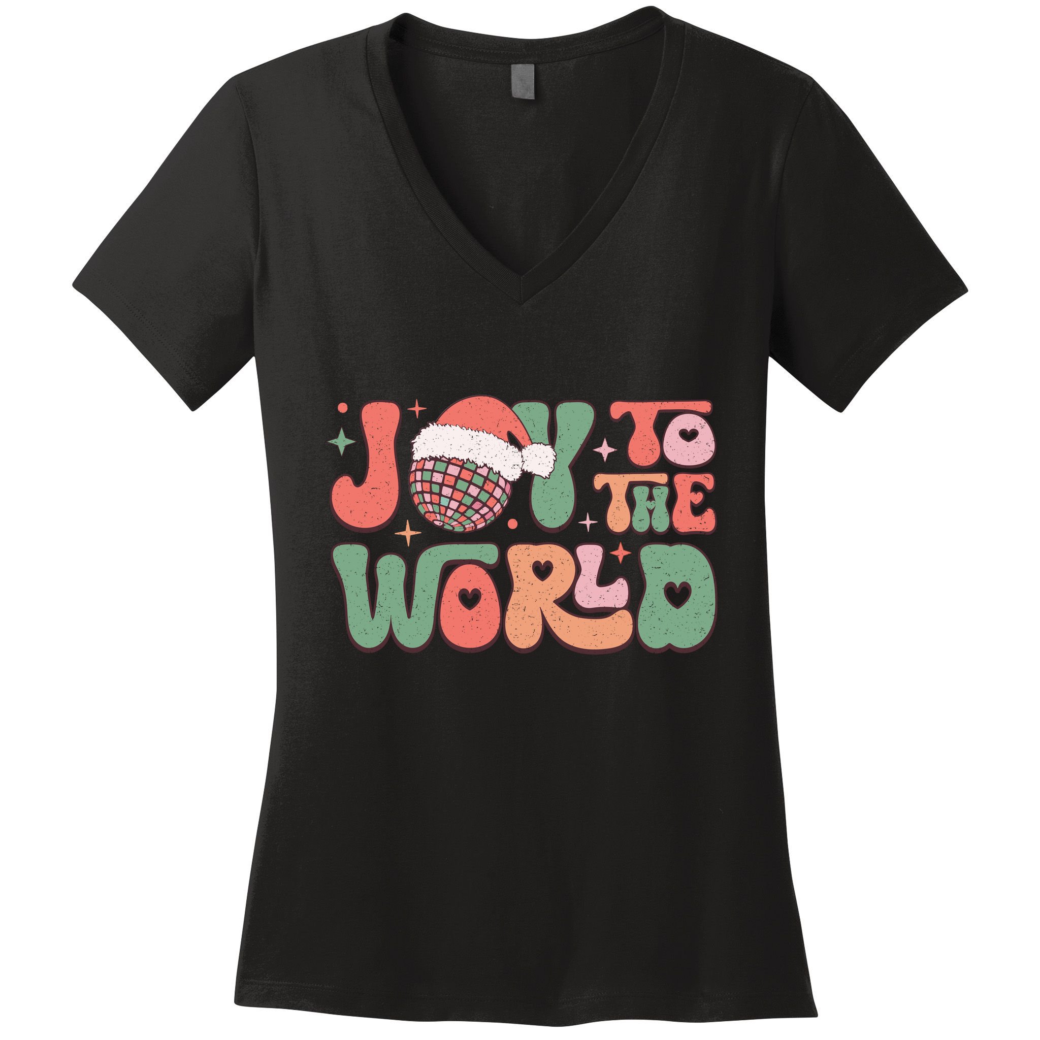 Joy To The World Festive Holiday Graphic Women's V-Neck T-Shirt