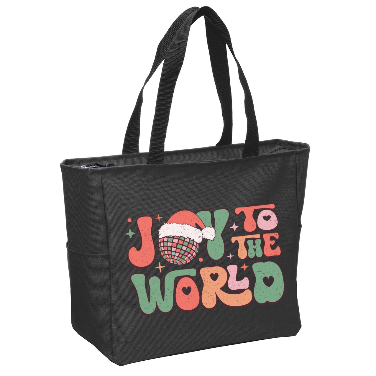 Joy To The World Festive Holiday Graphic Zip Tote Bag