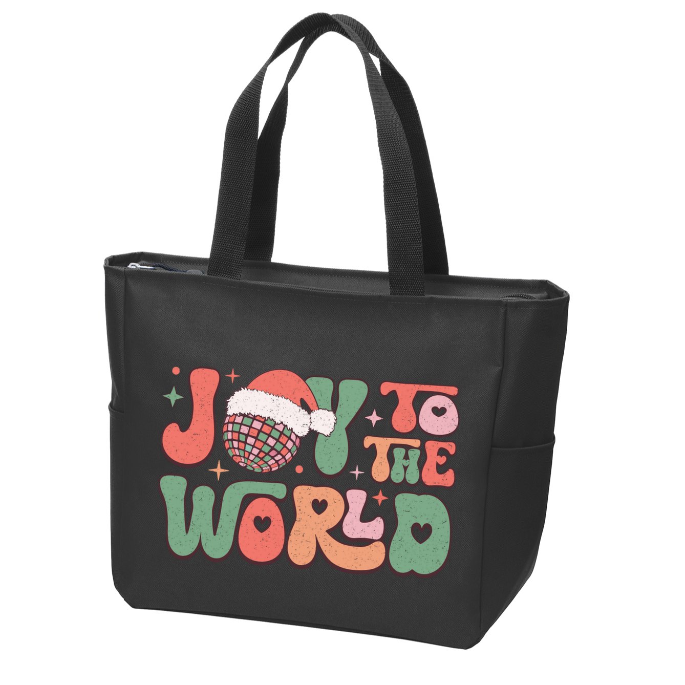 Joy To The World Festive Holiday Graphic Zip Tote Bag