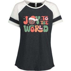 Joy To The World Festive Holiday Graphic Enza Ladies Jersey Colorblock Tee