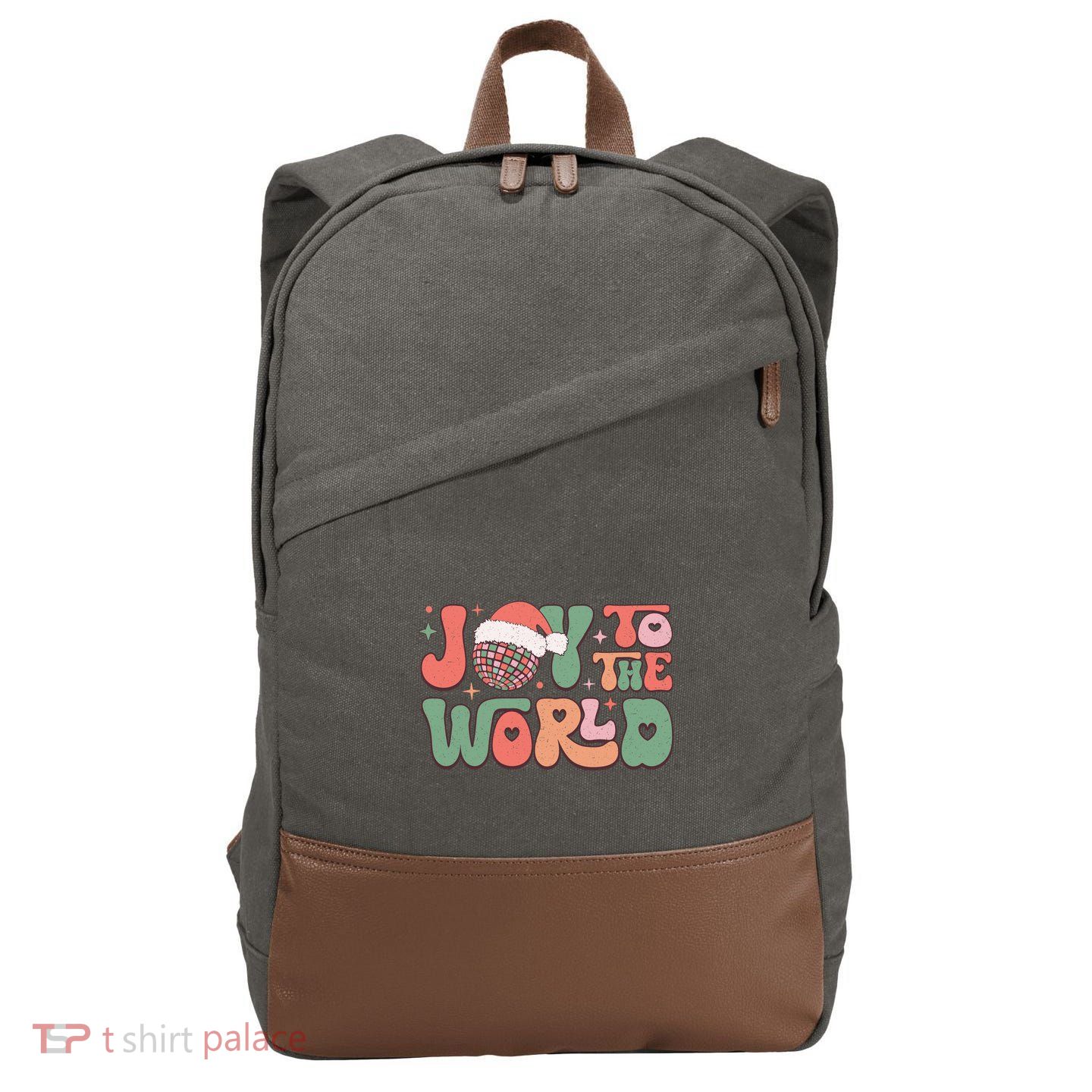 Joy To The World Festive Holiday Graphic Cotton Canvas Backpack