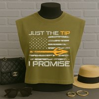 Just The Tip I Promise Funny Bow Hunter Archery Hunting Garment-Dyed Women's Muscle Tee