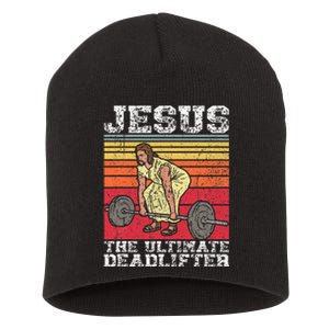 Jesus The Ultimate Deadlifter Funny Gym Bodybuliding Short Acrylic Beanie