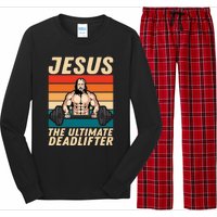 Jesus The Ultimate Deadlifter Funny Vintage Gym Christian Long Sleeve Pajama Set