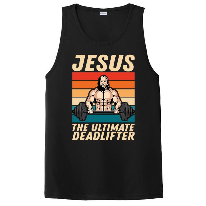 Jesus The Ultimate Deadlifter Funny Vintage Gym Christian PosiCharge Competitor Tank