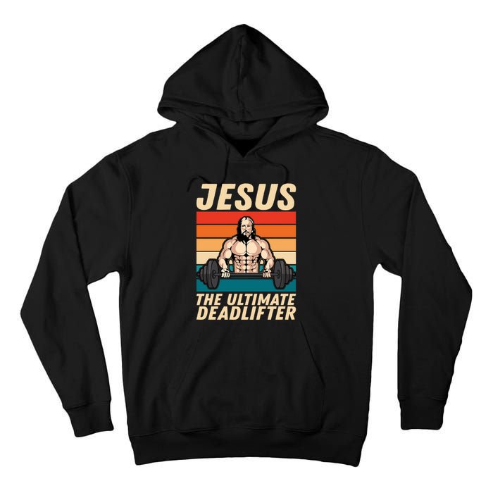 Jesus The Ultimate Deadlifter Funny Vintage Gym Christian Tall Hoodie