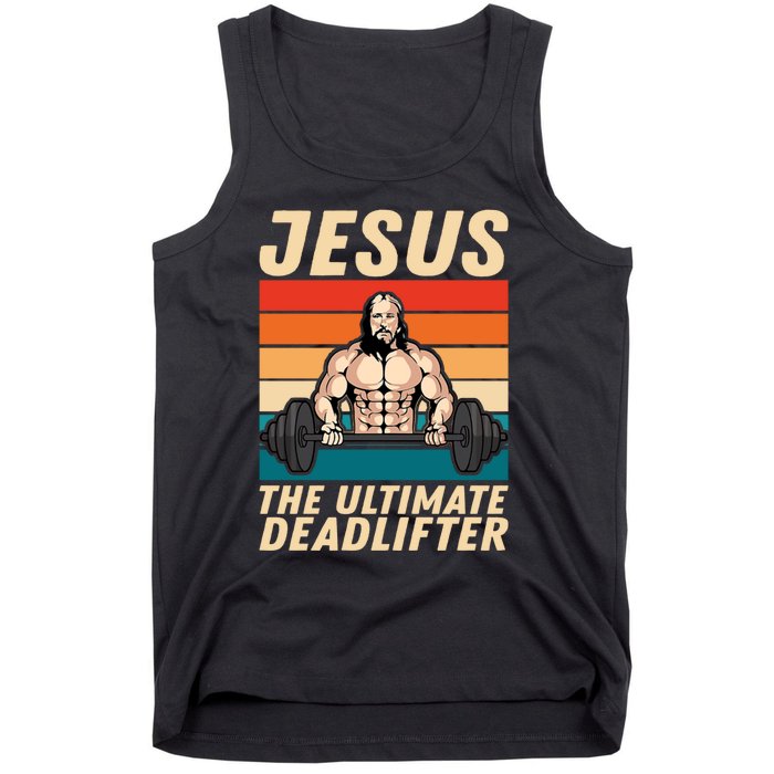 Jesus The Ultimate Deadlifter Funny Vintage Gym Christian Tank Top