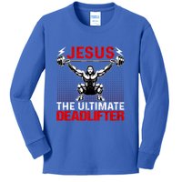 Jesus The Ultimate Deadlifter Buff Muscle Jesus Deadlift Gift Kids Long Sleeve Shirt