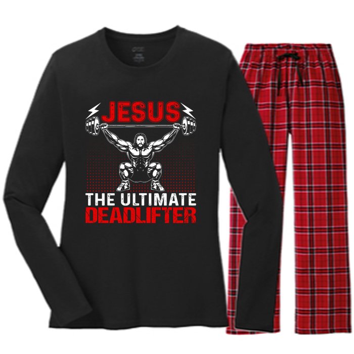 Jesus The Ultimate Deadlifter Vintage Jesus Christ Lovers Women's Long Sleeve Flannel Pajama Set 