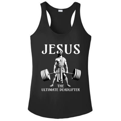 Jesus The Ultimate Deadlifter Funny Christian Gym Gift Ladies PosiCharge Competitor Racerback Tank