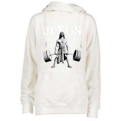 Jesus The Ultimate Deadlifter Funny Christian Gym Gift Womens Funnel Neck Pullover Hood