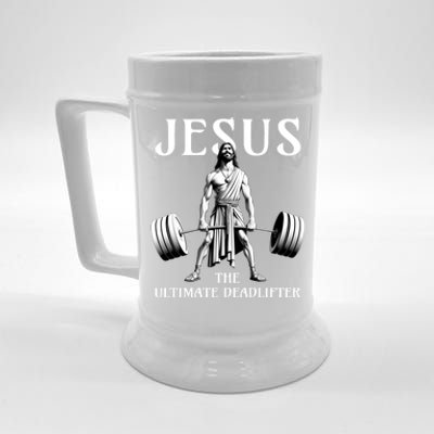 Jesus The Ultimate Deadlifter Funny Christian Gym Gift Beer Stein