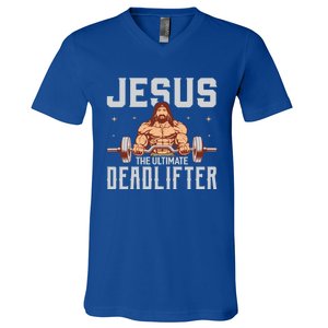 Jesus The Ultimate Deadlifter Gift Lifting Workout Gym Gift V-Neck T-Shirt