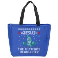 Jesus The Ultimate Deadlifter Christmas Ugly Gift Zip Tote Bag