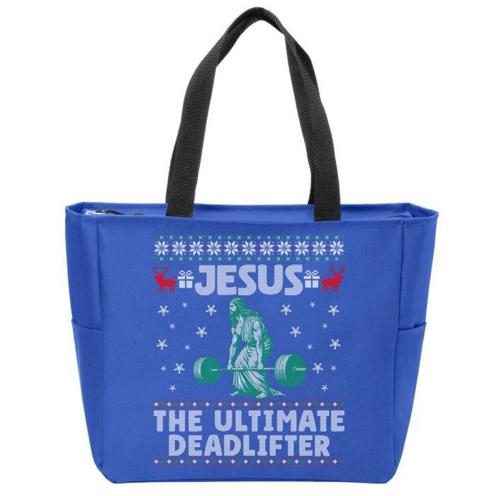 Jesus The Ultimate Deadlifter Christmas Ugly Gift Zip Tote Bag