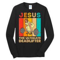 Jesus The Ultimate Deadlifter Vintage Gym Christian Tall Long Sleeve T-Shirt