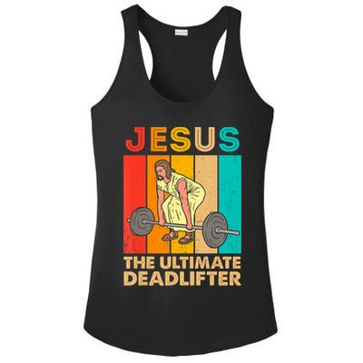 Jesus The Ultimate Deadlifter Vintage Gym Christian Ladies PosiCharge Competitor Racerback Tank