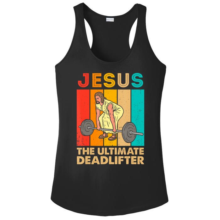 Jesus The Ultimate Deadlifter Vintage Gym Christian Ladies PosiCharge Competitor Racerback Tank