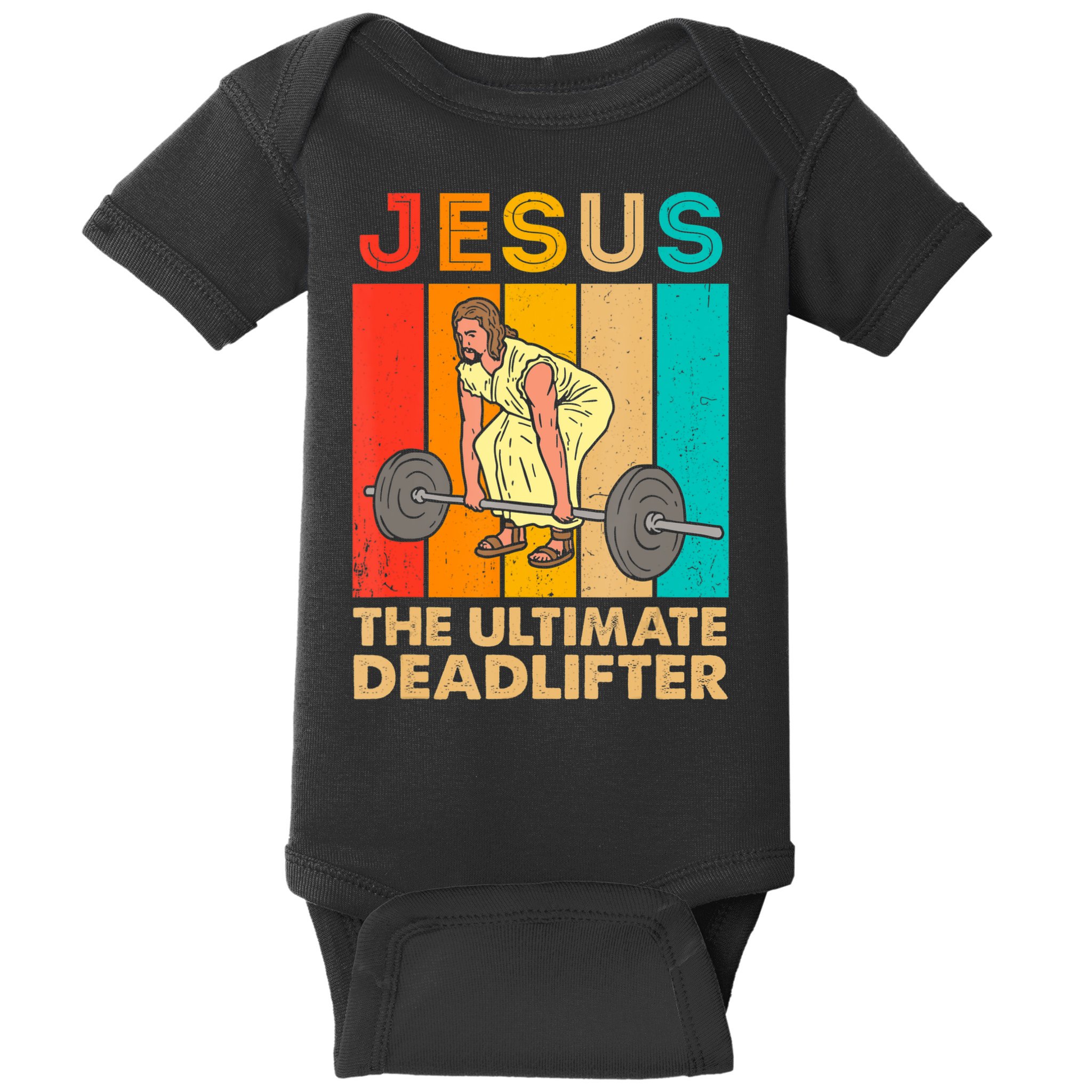Jesus The Ultimate Deadlifter Vintage Gym Christian Baby Bodysuit