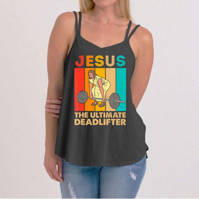 Jesus The Ultimate Deadlifter Vintage Gym Christian Women's Strappy Tank