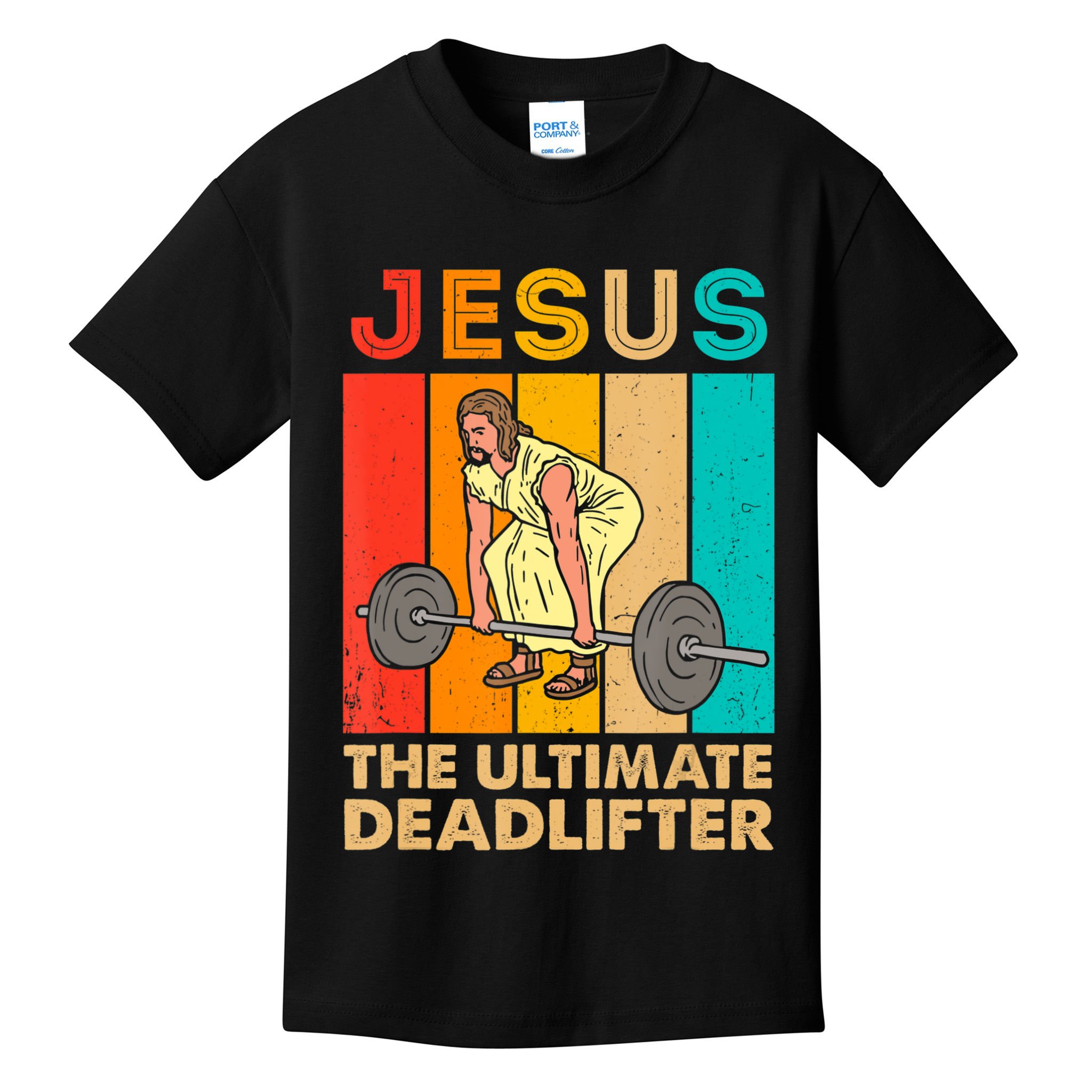 Jesus The Ultimate Deadlifter Vintage Gym Christian Kids T-Shirt