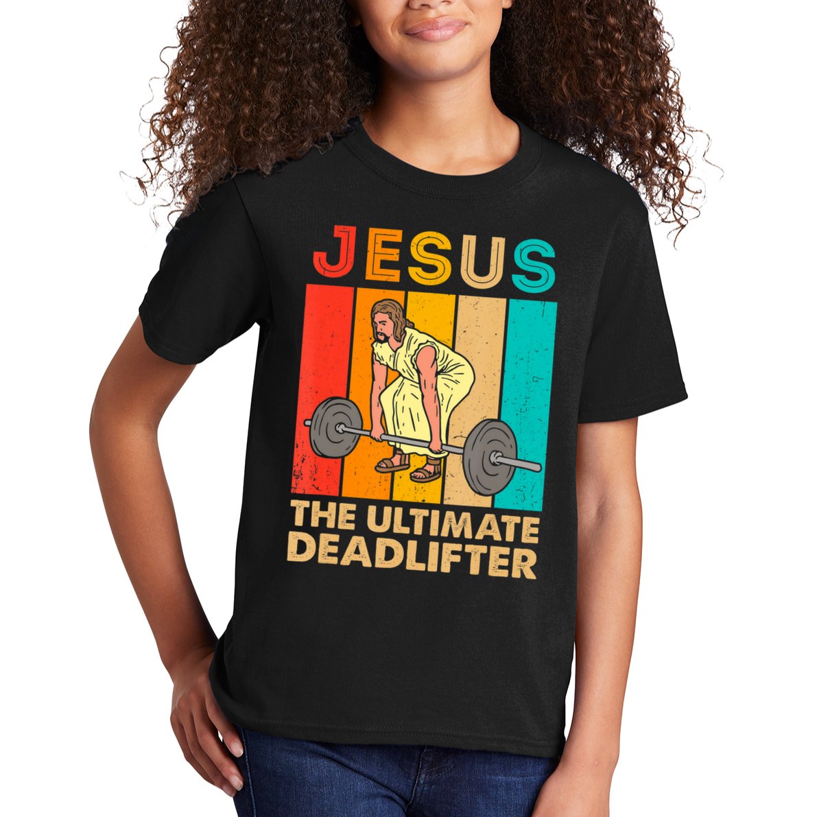 Jesus The Ultimate Deadlifter Vintage Gym Christian Kids T-Shirt