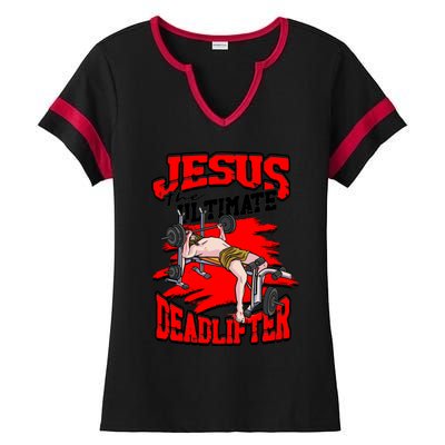 Jesus The Ultimate Deadlifter Msucle Deadlifting Funny Gift Ladies Halftime Notch Neck Tee